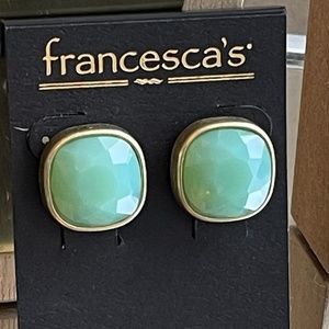 Aqua Opaque Glass Square Stud Earrings